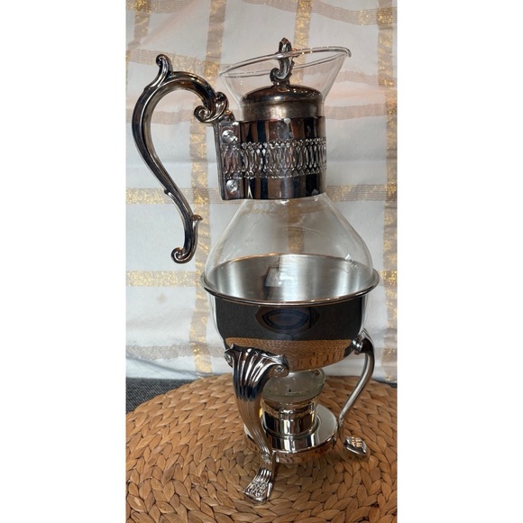 Vintage FB Rogers Silver Plated and Glass Coffee Tea Carafe Pot and Burner - Picture 1 of 7
